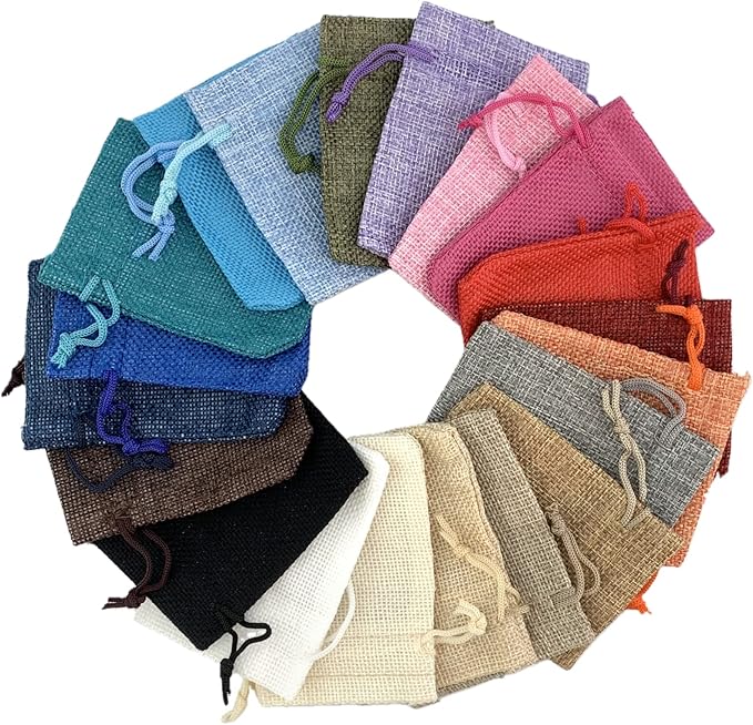 Palmhomee Pack of 20 Burlap Gift Bags with Drawstring Linen Jewelry Pouches Wedding Jute Bags for Jewelry and Treat Pouches Birthday Party Wedding Favors Gift(2.8x3.6 Inch, Mixed Colors)
