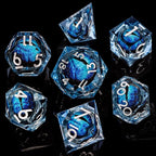 ARUOHHA DND Resin Dice Dragon Eye Dice Liquid Core Blue Sharp Edged Dice Set with Gift Box, Dungeons Polyhedral D and D Dice Set Compatible with D&D Role Playing Game D20 D12 D10 D8 D6 D4