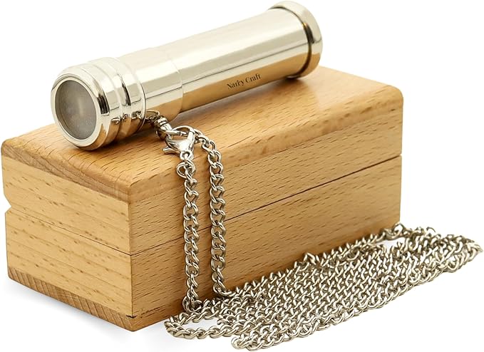 Brass Kaleidoscope with Wooden Box | Handcrafted Vintage Kaleidoscope with Optical Glass Lens & Wooden Storage Box – Collectible Gift for Kids & Adults Last Minute (Vintage/Brass, Small)