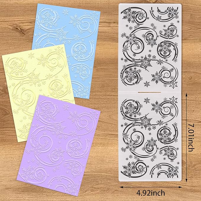 Threetols 3-D Textured Christmas Embossing Folder, Snowflake Background Embossing Folder for Card Making, Snow Frame DIY Plastic Scrapbooking Photo Album Card Paper DIY Craft Decor Template Mold