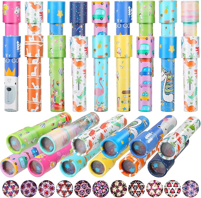 Chivao 30 Pcs Classic Kaleidoscopes Kids Vintage Toys, Return Gifts for Kids Birthday Mini Kaleidoscope Kit for School Classroom Prizes, Stock Stuffers Bag Fillers, Random Colors(Cute Style)