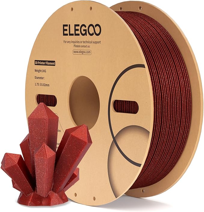 ELEGOO PLA Filament 1.75mm Sparkle Red 1KG, Glitter Twinkling 3D Printer Filament Dimensional Accuracy +/- 0.02mm, 1kg Spool(2.2lbs) Fits for Most FDM 3D Printers