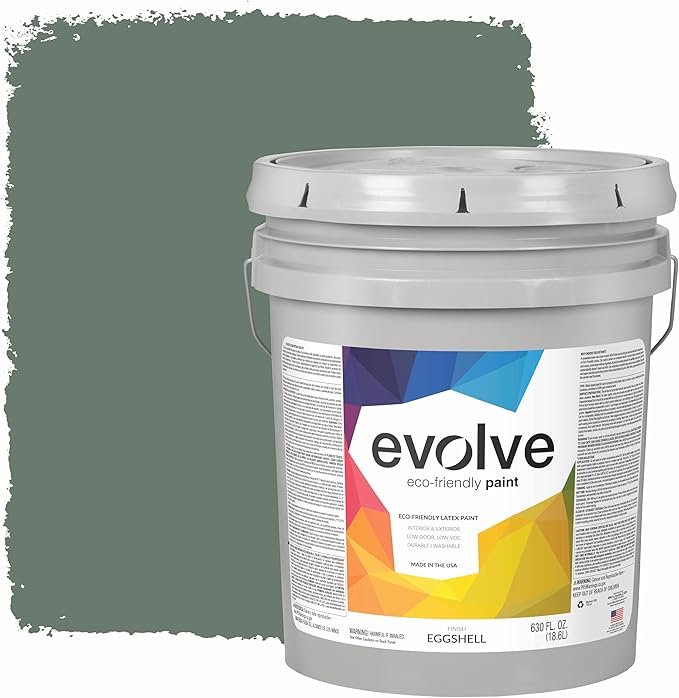 EVOLVE Paint & Primer: Environment-friendly, Eggshell with One-coat Coverage for Interior & Exterior surfaces (Ivy Green, 5-Gallon)