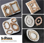 Growtail Photo Frame Silicone Fondant Molds,Picture Frames Chocolate Mold for Crafts,Sugarcraft Cupcake Topper,Polymer Clay Set of 5