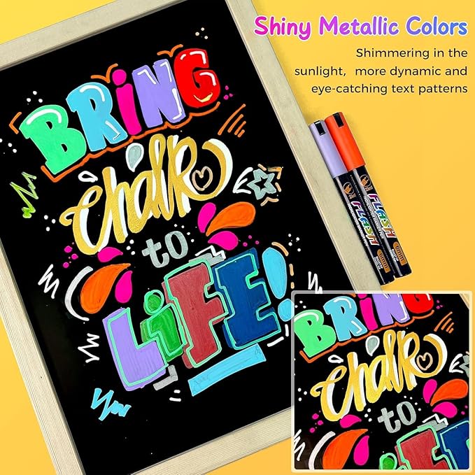 SFAIH 24 Vibrant Chalk Markers for Blackboard [1s Wet Wipe] - No Residue, 6mm Chalk Markers for Chalkboard Calendar, Glass, Window, Menus, Labels, Signs, Car, Non-Toxic, Ideal for Bistro Home School