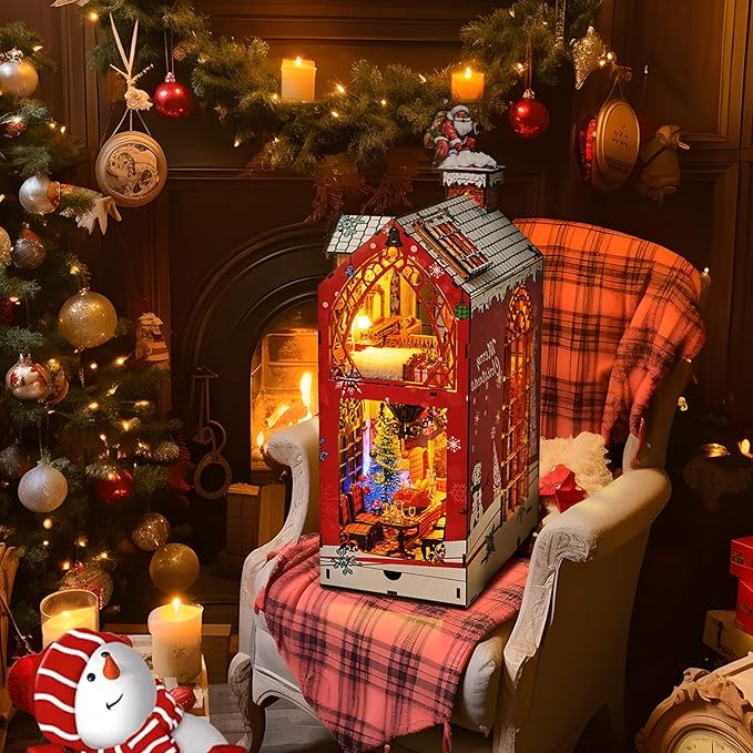 Book Nook Kit, DIY Miniature House Kit Book Nook, 3D Wooden Puzzle Bookshelf Insert Bookends DIY Model Building Kits for Adults Teens Creative (Songs of The Snowy Night)