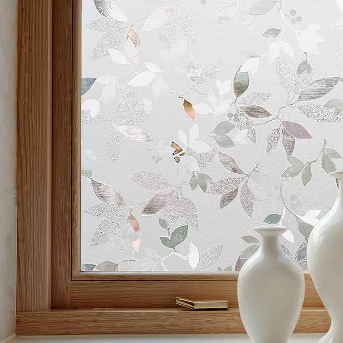 Window Privacy Film Decorative for Front Door, Bathroom Static Cling Stained Glass Sticker Opaque Heat Control UV Blocking Non-Adhesive for Home Windows 35.4 x 78.7 inches Magnolia