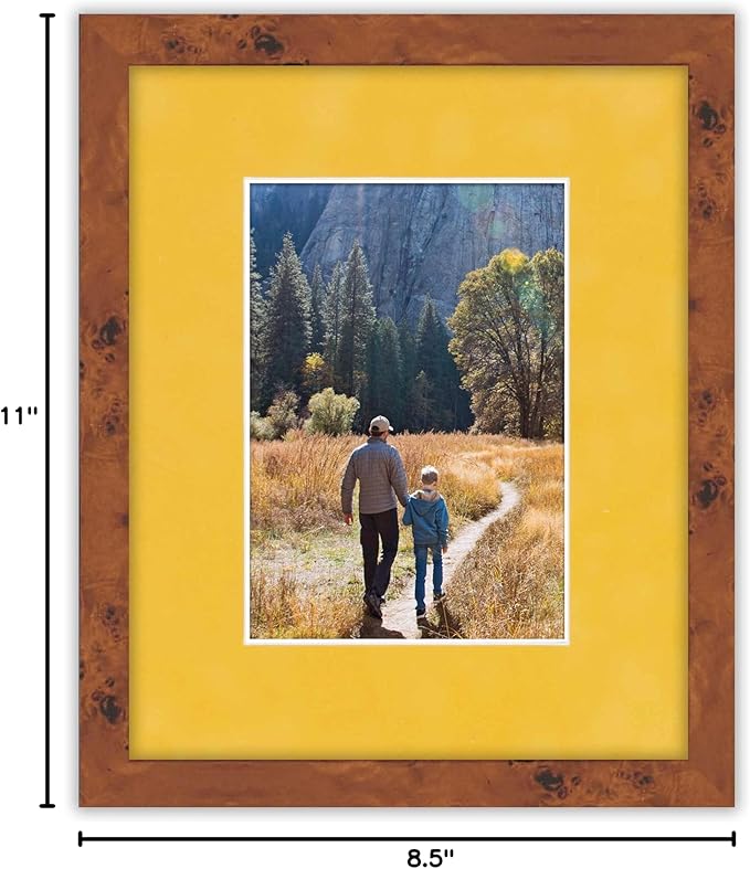 8.5x11 Mat Bevel Cut for 7x9 Photos - Acid Free Sunrise Yellow Suede Precut Matboard With Backing Board and Crystal Clear, Self Seal Photo Mat Bag - For Pictures, Photos, Framing - 4-ply Thickness