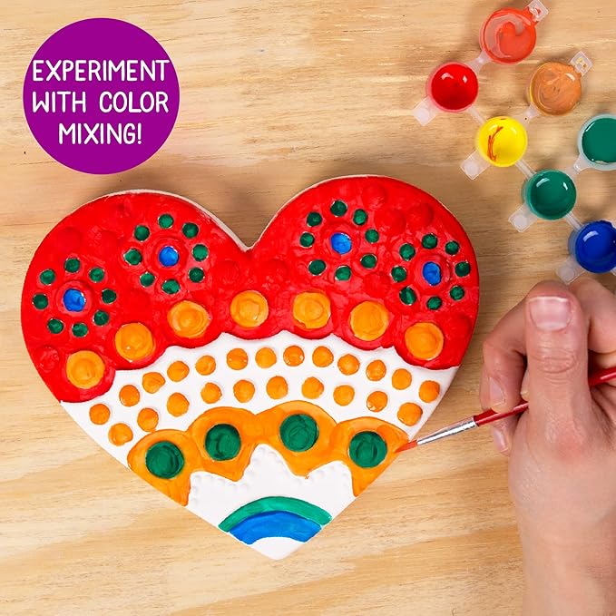 Creative Roots Mosaic Heart Stepping Stone, Includes 7-Inch Ceramic Stepping Stone & 6 Vibrant Paints, Mosaic Stepping Stone Kit, Paint Your Own, DIY Stepping Stone Kit for Kids Ages 8+