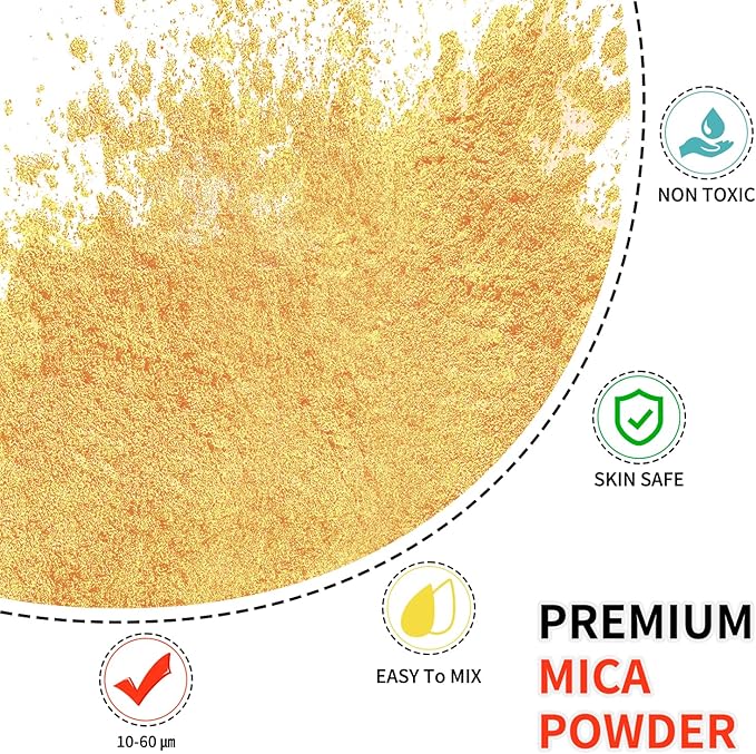 Mica Powder - 100g Mica Powder for Epoxy Resin - Metallic Color Pigment for Resin, Soap, Bath Bombs, Eye Shadow, Nails, DIY Crafting Projects etc. (Gold)