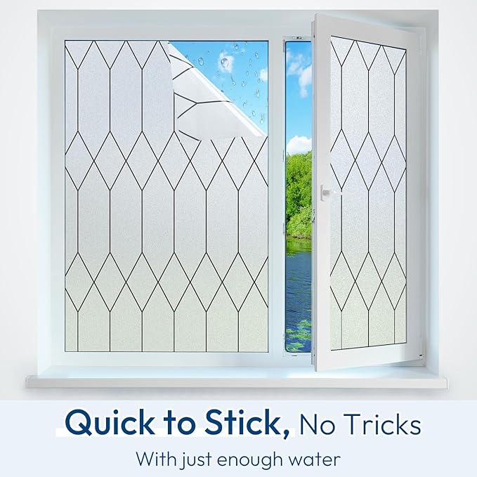rabbitgoo Window Privacy Film for Glass Windows, Frosted Glass Cling with Decorative Moroccan Lattice, Removable Heat Control Sun Blocking Door Covering Sticker for Home Bathroom, 29.5 x 78.7 inches