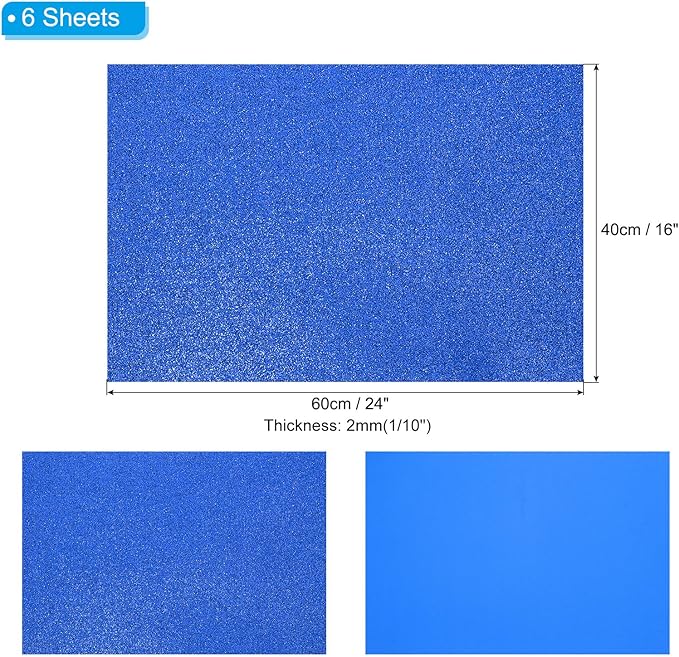 PATIKIL 2mm(1/10") Thick Non Adhesive Glitter Foam Sheet 16x24inch(40x60cm) Dark Blue, EVA Shiny Foam Board for Craft, 6 Pcs