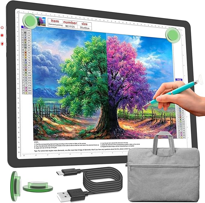 Phylosal Rechargeable A3 Light Pad with Carry Bag, Ultra-Thin Magnetic Tracing Light Box for Drawing, Diamond Art Painting Light Board with Side Button, Super Bright Light Table for Sketching (Black)
