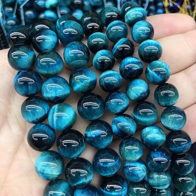 10mm 38pcs Blue Tiger Eye Gemstone Loose Beads Natural Round Stone Beads for Jewelry Making DIY Bracelet Necklace Earrings 1 Strand 15" (Blue Tiger Eye, 10mm)