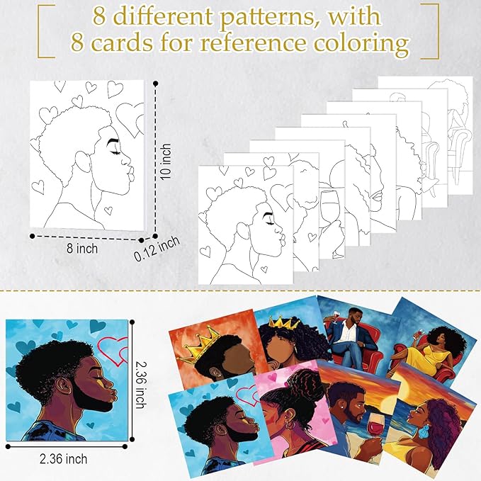 Cholemy 36 Pcs Paint and Sip Kit for Adults 8''x10'' Pre Drawn Canvas for Painting DIY Afro Acrylic Painting Kit Wood Easel Brushes Date Night Bulk for Christmas Party Gifts(Couple)