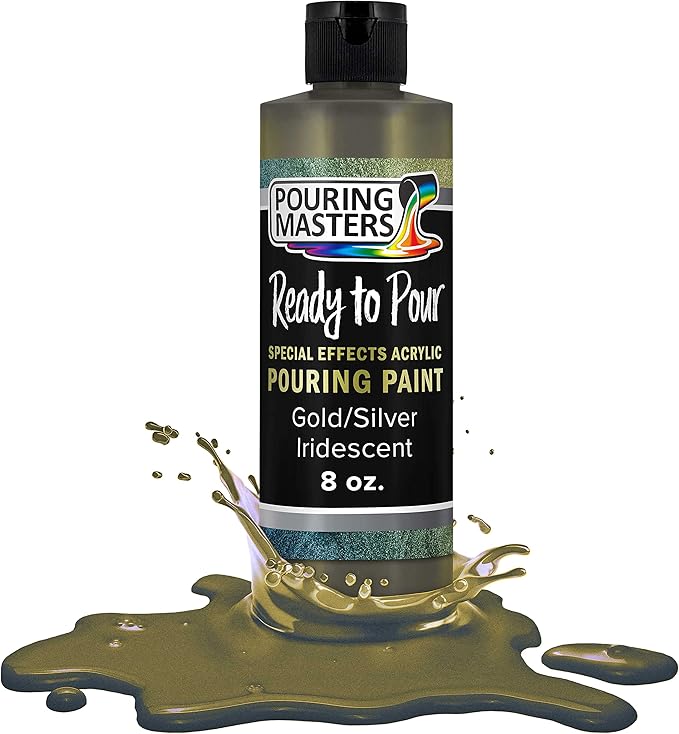 Pouring Masters Gold/Silver Iridescent Special Effects Acrylic Pouring Paint - Premium 8-Ounce Pre-Mixed Fluid Acrylic Paint - Fluid Art Supplies for Canvas, Wood, Paper, Tile & Rocks