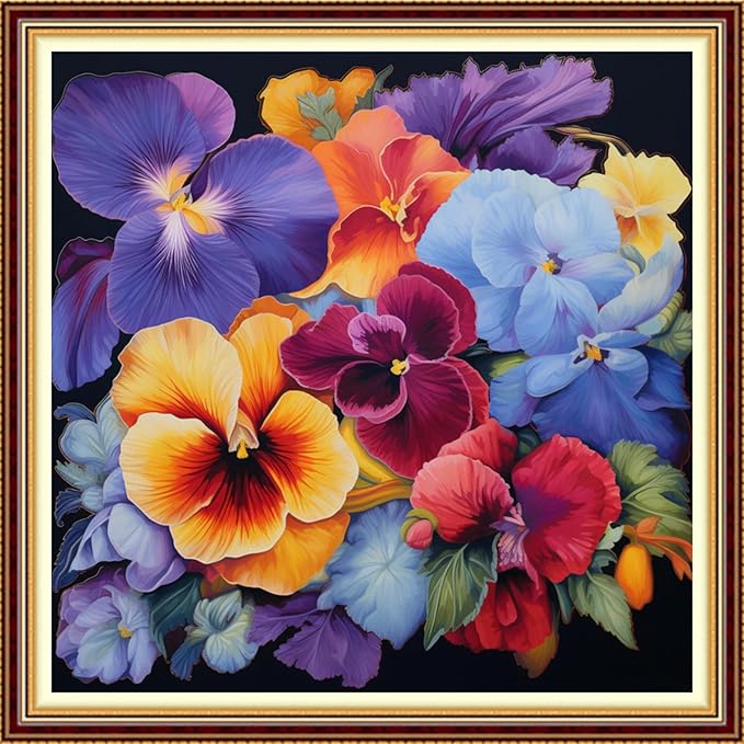 Funchey Stamped Cross Stitch Kits, DIY Cross Stitch Pattern for Adults Beginners Needlepoint Kits Embroidery Kit Arts and Crafts 11CT-Colorful Flowers 18x18 inch