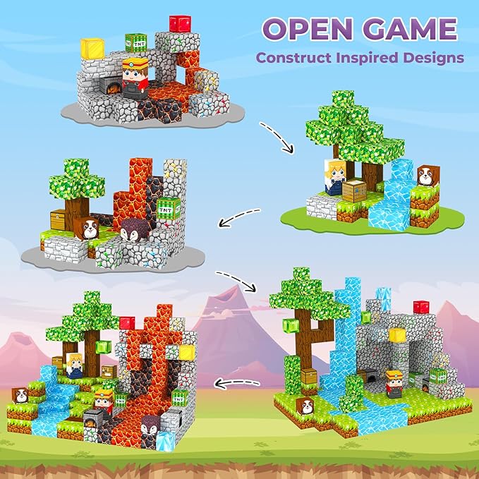 Magnetic Blocks, Magnetic Tiles Building Blocks, Magnet Cubes Toddler Kids Toys, Sensory STEM Toys for 3-5 4-6 5-7 6-8 Year Old Boys Girls Easter Birthday Gifts Travel Outdoor Kids Games (0.8IN/2CM)