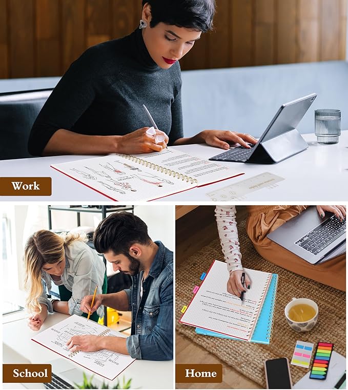 Graph Paper Notebook, Spiral Notebook Journal 8.5” x 11”, A4 Large Grid Notebooks for Women Men, 100 GSM Graph Paper, Plastic Hardcover Spiral Graphing Journals for Work School Engineerin, Red