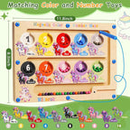 Magnetic Color and Number Maze, Montessori Wooden Magnet Puzzles Learning Counting Matching Board Unicorn Toys for Toddlers Kids 3-5, Educational Fine Motor Skills Toys for Girls Boys 3 4 5 Years Old