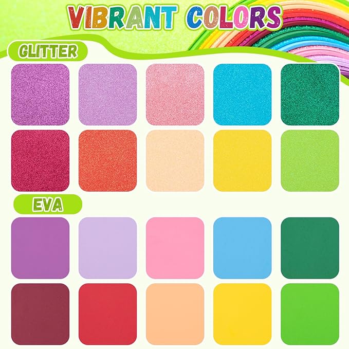 20 Pack Glitter EVA Foam Sheets Craft 8 x 12 inch, 20 Colors Sparkles Foam Paper for Art Crafts Projects, Classrooms Scrapbook Gift DIY Cutters Card Party Decoration (Multicolor 01)