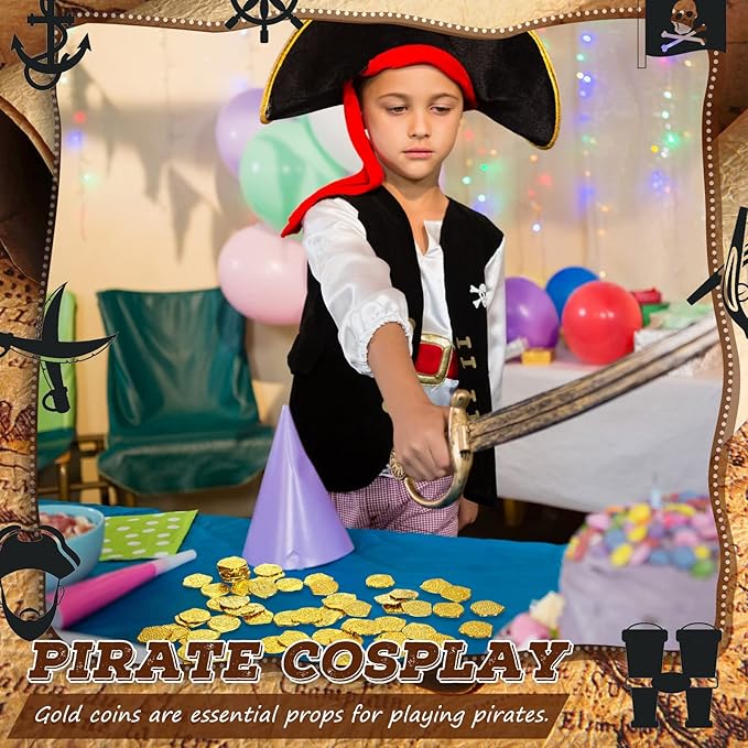 Hanaive 100 Pcs Pirate Coins Plastic Kids Fake Play Coins Replica Spanish Doubloons for Pirate Party Treasure Chest Board Games Tokens Toys Cosplay St. Patrick's(Gold)