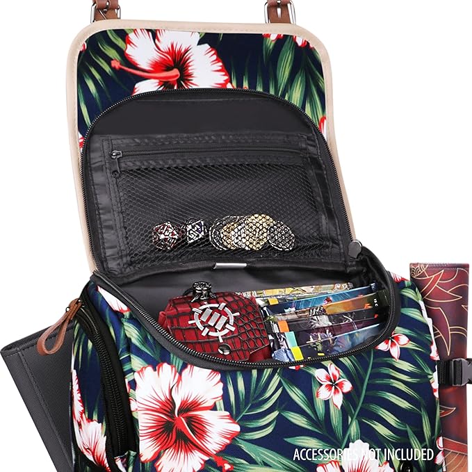 ENHANCE Designer Edition TCG Backpack - MTG Deck Bag Card Binder Space, TCG Deck Box Storage, MTG Playmat Holder - Card Storage Compatible with Magic the Gathering, Pokemon, Lorcana (Canvas Tropical)