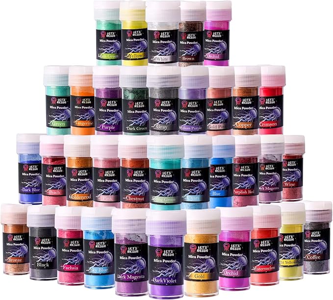 LET'S RESIN 36 Colors Mica Powder, Mica Pigment Powder for Epoxy Resin/UV Resin, Natural Colorant Dye for Soap/Candle Making, Lip Gloss,Nail Polish, Slime and Bath Bomb