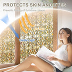 3D Stained Glass Window Privacy Film, Heat Control UV Blocking Static Cling Decorative Window Film for Bathroom,Front Door,Home Non Adhesive 23.6 x 35.4 inches Golden Filigree
