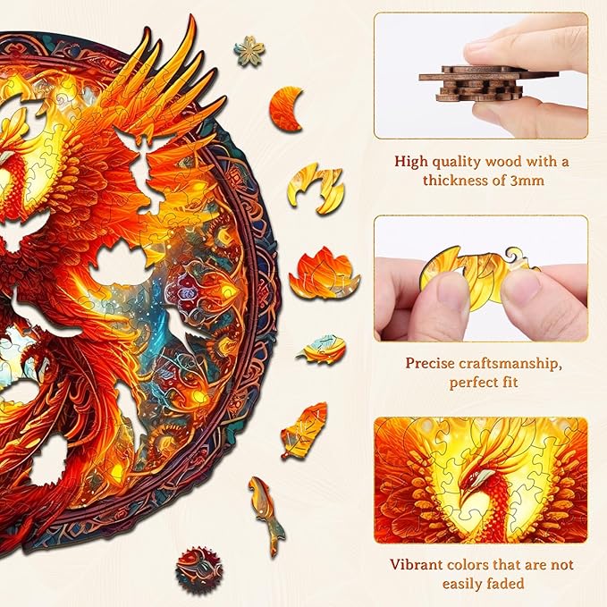 KAAYEE Wooden Jigsaw Puzzles-Wooden Puzzle for Adult Unique Shape Advanced Phoenix Wood Puzzle Adults, Fathers Mother Gifts Christmas Family Puzzles 8.5 * 7.9in 100pcs