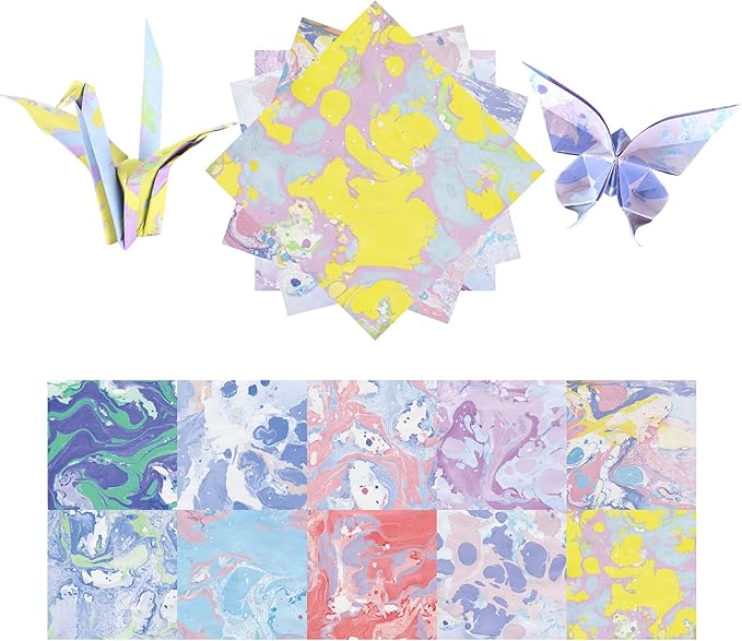 Origami Paper Kit 50 Sheets 6 Inch Square Double Sided Color 10 Vivid Japanese Washi Colors for Hand Crafts Origami Paper Arts Creativity.Watercolor Texture