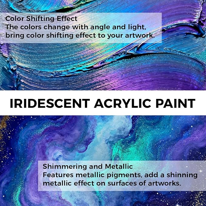 ARTME Iridescent Acrylic Paint Set, 20 Chameleon Colors in 8.45 oz/250ml Bottles, Large Bulk Color-shifting Acrylic Paint Perfect for Artists, Beginners on Canvas, Rocks, Wood, Fabric with Paint Knife