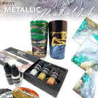 Metallic Alcohol Ink Set - Gold, Silver, Gunmetal, Copper, Pearl with Extreme Shimmer - Large 0.5 Ounce Inks
