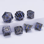 Anitque Metal Dice D&D,Metal Glitter Stripe Dice 7pcs Set with Gift Case,Polyhedral Dice for Role Playing Game (Black Nickel Dark Purple)
