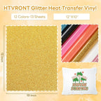 HTVRONT Glitter HTV Heat Transfer Vinyl - 13 Sheets 12" x 10"Glitter Iron On Vinyl for T-Shirts, Sparkle HTV Compatible with Cricut & Silhouette,Easy to Cut & Weed