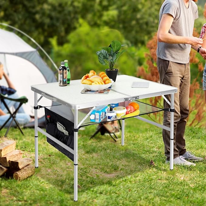 RedSwing Folding Table 3 Feet Adjustable Height, Lightweight and Portable Aluminum Hexagonal Legs Camping Table with Mesh Layer, 36 x 24 x 28 Inches