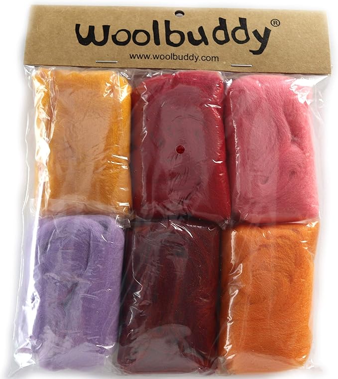 Woolbuddy Needle Felting Wool, Natural Handmade Wool Roving, 6 Vibrant Colors with Instructions (Wool Bag Summer)