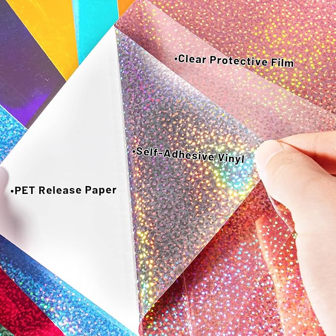 GIRAFVINYL Assorted Holographic Vinyl Sheets, Holographic Glitter Permanent Vinyl Bundle for DIY Decorations,12” x 12”20 Sheets