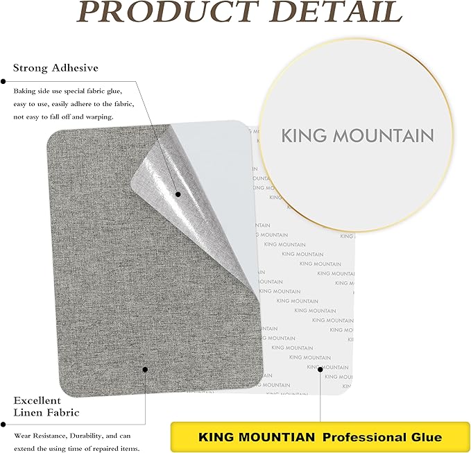 KING MOUNTAIN Fine Linen Fabric Patches, Self-Adhesive, 8x11 inch, 2 PCS, Multi Color, For Linen Sofa and Clothes Repair (Medium Grey, 8" x 11" - 2PCS)