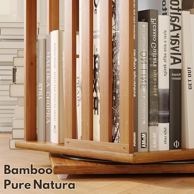 YOWOS Rotating Bookshelf Tower, 360 Display Spinning Bookcase, Bamboo Bookshelf Floor Standing Storage Rack, Wood Narrow Book Shelf Organizer for Kids&Adults, Walnut 6 Tier
