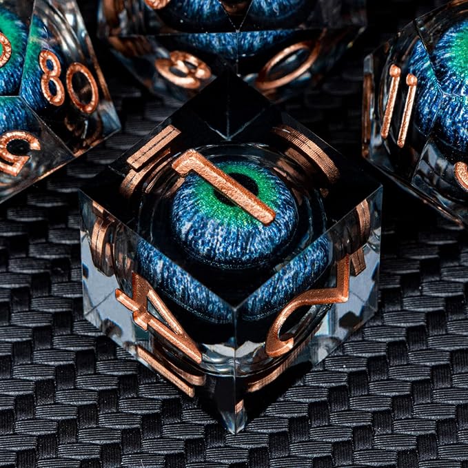 ARUOHHA DND Dragons Eye Dice Liquid Core Blue Green Resin Sharp Edged Dice Set with Gift Box, Compatible with D&D Role Playing Game, Dungeons Polyhedral D and D Dice D20 D12 D10 D8 D6 D4