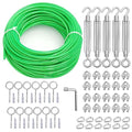 100 Ft Turnbuckles for Cables Wire, 3/16" Green PVC Coated Wire Rope Kit, Multi-use Steel Cable for Grape Vines/Clothes Line Outdoors for T Post/String Light Hanging/Garden Wire