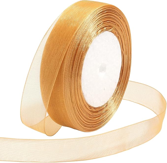 Ribbon for Gift Wrapping 3/4 inch Gold Sheer Organza Ribbon for Flower Bouquet Tulle Thin Chiffon Ribbons for Wedding Invitations Christmas Halloween Presents Decorations Crafts 50 Yards