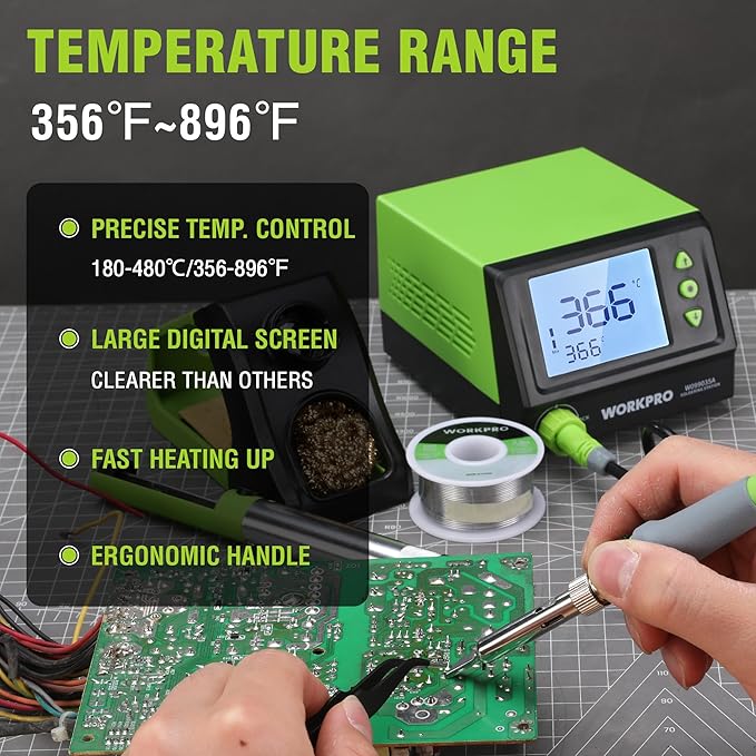 WORKPRO Soldering Station, 60W Soldering Iron Kit with Digital Display and 5 Extra Iron Tips, Precision Temperature Control Solder Station for Electronic Repair, DIY Enthusiasts