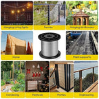 316 Stainless Steel Cable, 1000FT 1/32IN Wire Rope 7 * 7 Strand with 250Pcs Aluminum Sleeves Stops, Guide Wire for Outdoor String Lights for String Lights Hanging, Clotheslines, Trellis (1000FT)