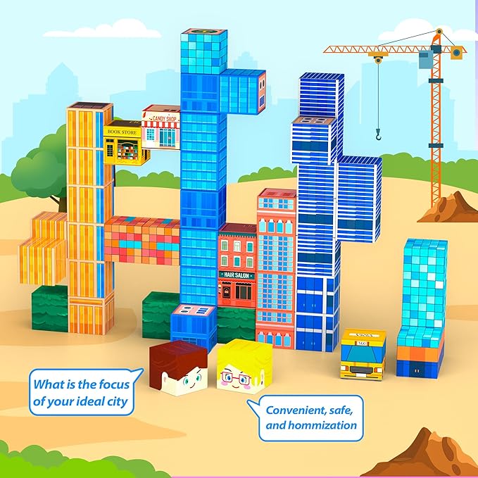 Magnetic Blocks, Modern City Edtion, Magnetic Building Cubes Boys & Girls Toys Age 3-5 4-8 5-7 Sensory Gift for Kids，Magnets Cubes，Upgraded STEM Gift, 1.2 Inches,