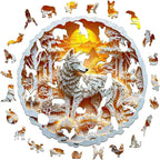 Wooden Puzzles for Adults, 3D Wolf Wooden Puzzles 290 Pieces, Unique Animal Shaped Wood Challenging Jigsaw Puzzles Gifts for Adults, 13.4x13.4in