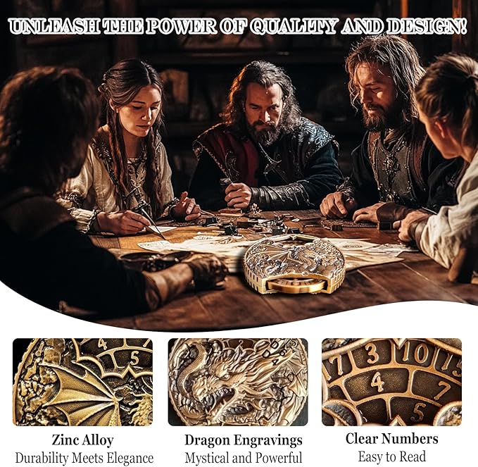 DND Dice Set Roulette: Fidget D4 D6 D8 D10 D10% D12 D20 All in One Metal D&D Spinner Dice - Cool Role Playing Dice Gifts for Dungeons and Dragons TRPG MTG Games Lover Players (Ancient Bronze)