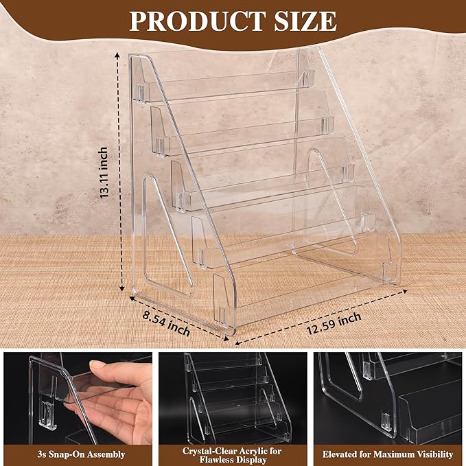 2 Pack Elevated 5 Tier Clear Acrylic Card Display Stand for Trading Cards, Sports Cards, Greeting Cards, Stickers – Slanted Holder for PSA Slabs, Vendors, Collectors & Retail (5 Tier 2 Pack)