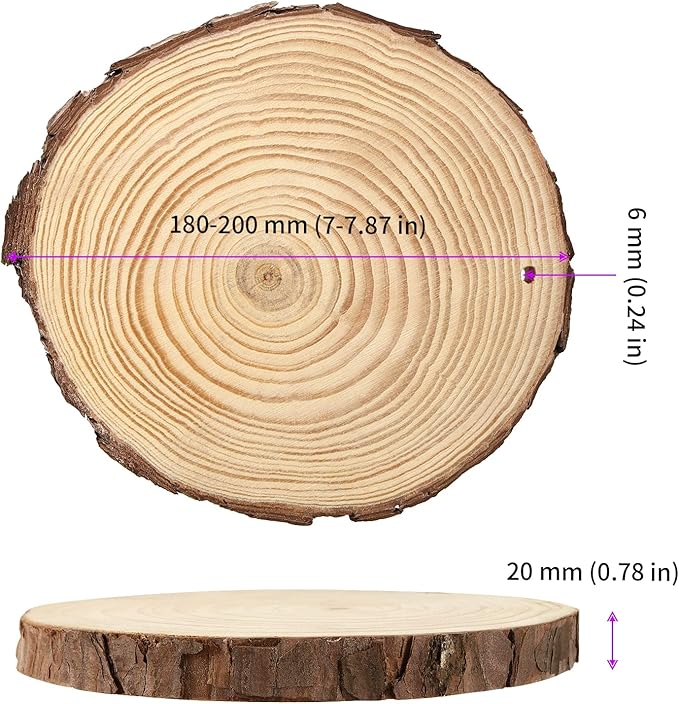 JEUIHAU 8 PCS 7-8 Inches Natural Wood Slices with Holes, Unfinished Predrilled Wooden Circles Tree Bark Slice, Blank Wooden Log Circles for DIY Crafts, Arts Wood Slices, Christmas Ornaments